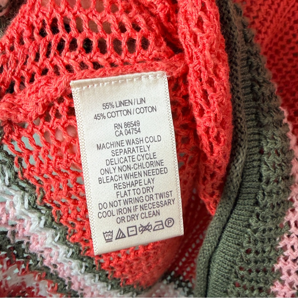 Tommy Bahama Coral Linen Blend Open-Knit Crewneck Sweater Striped Sleeve XS - Picture 5 of 5